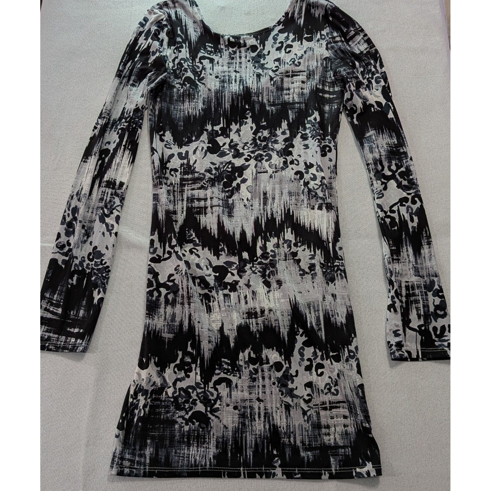 Capella Tunic Top Womens L Black White Excellent Abstract Graphic Long Sleeve